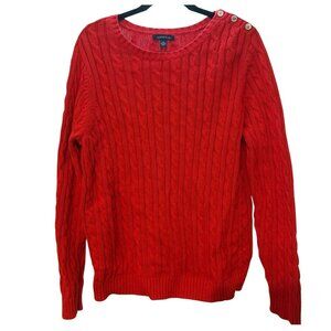Lands’ End Red Cable Knit Sweater – Classic Crewneck